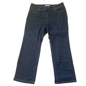 Chico’s Platinum Dark Wash Stretchy Straight Leg Bootleg Jeans Size 12 (2 Short)